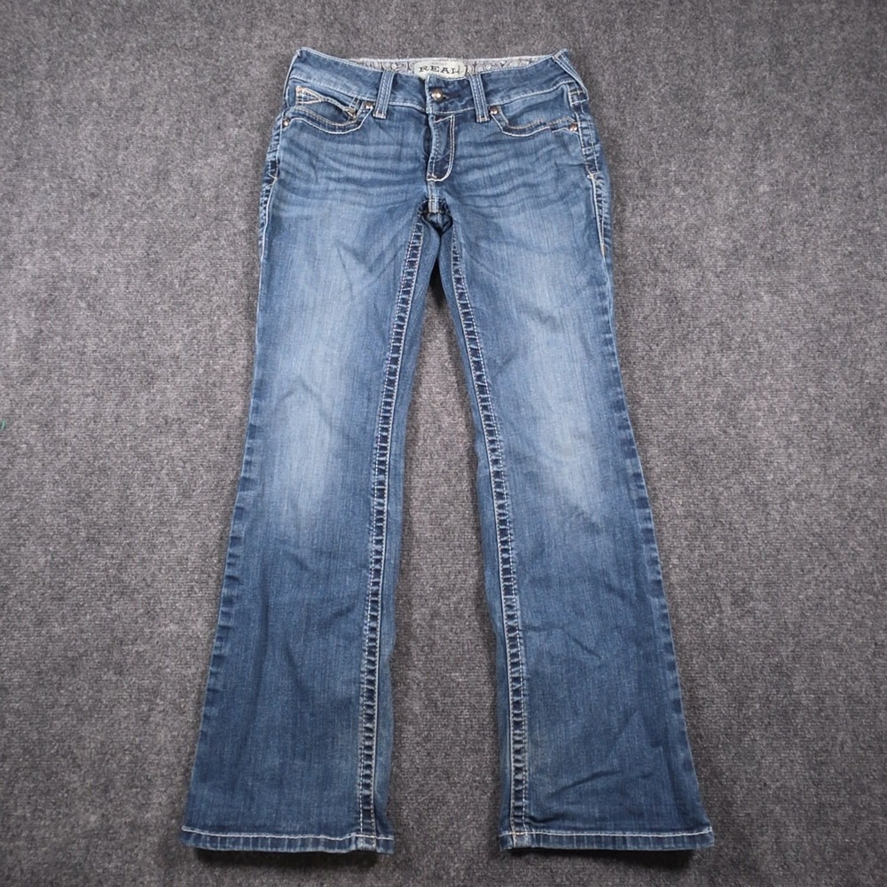 Ariat REAL Mid Rise Whipstitch Boot Cut Jeans Womens 27S Blue Rodeo Western